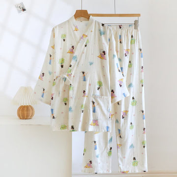 Pigiama kimono in cotone con principessa dei cartoni animati orientali - Beige - XL - image 0