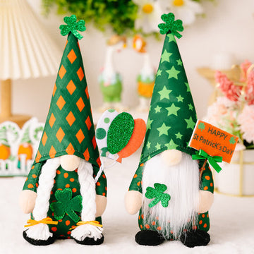 Decorazione di peluche a forma di gnomo per il giorno di San Patrizio - Set (2 ragazzi e 2 ragazze) - 4 pezzi - 3"L x 2"L x 30cm"A - image 0