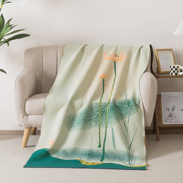 Asciugamano da bagno in garza di cotone con motivo floreale tradizionale di loto - 90cm x 180cm - image 0