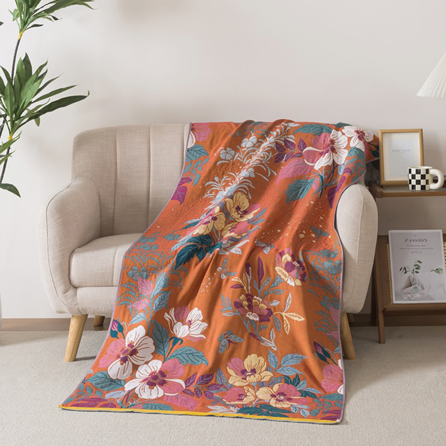 Asciugamano da bagno in garza di cotone con fiori di pesco - 90cm x 180cm - image 0