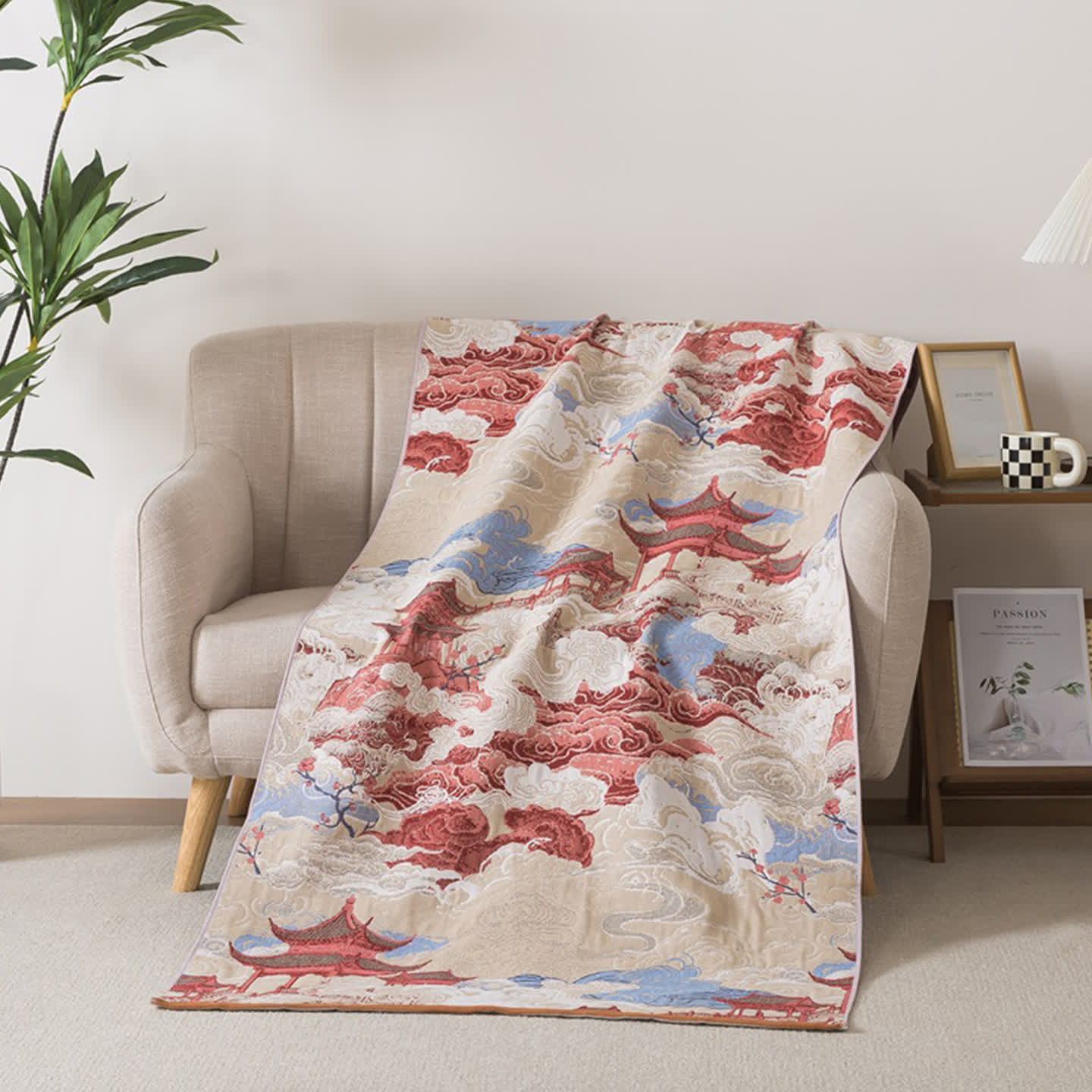Asciugamano da bagno in cotone con motivo orientale Cloud & Pavilion - 90cm x 180cm - image 0