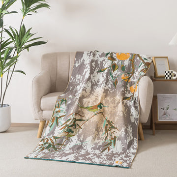 Asciugamano da bagno in garza di cotone con foglie di bambù e uccelli - 90cm x 180cm - image 0