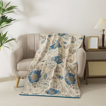 Asciugamano da bagno in garza di puro cotone con motivo floreale e farfalla - 90cm x 180cm - image 0