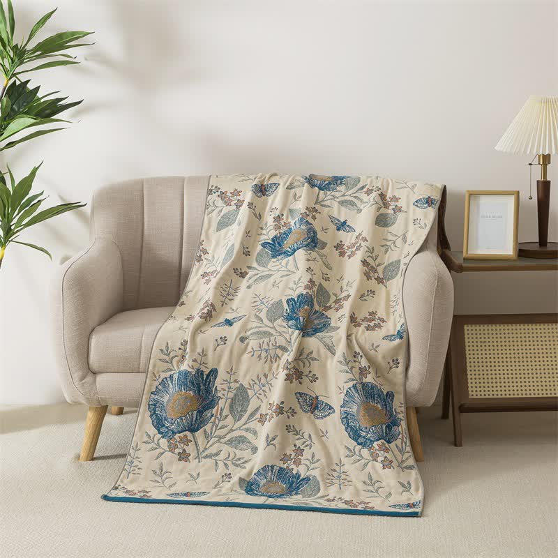 Asciugamano da bagno in garza di puro cotone con motivo floreale e farfalla - 90cm x 180cm - image 0