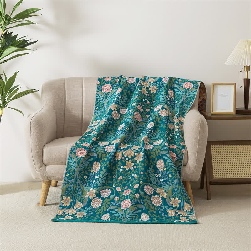 Asciugamano da bagno in garza di cotone con motivo floreale e foglia botanica - 90cm x 180cm - image 0