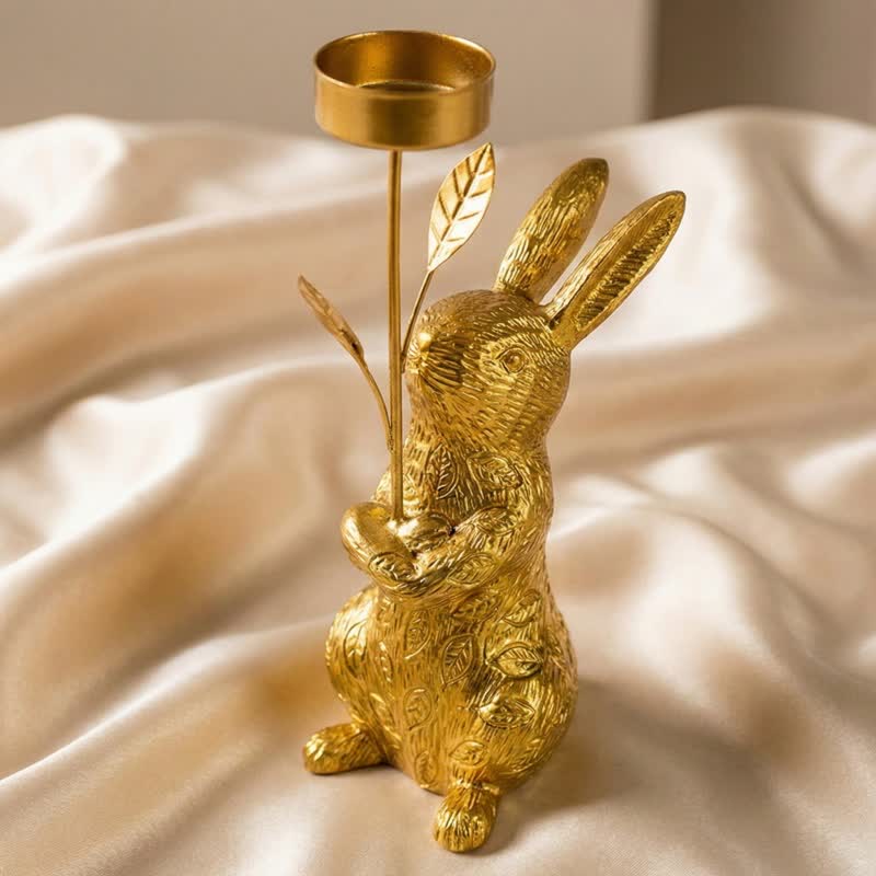 Portacandele pasquale a forma di coniglietto dorato - 20cm H - image 3