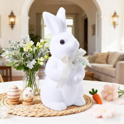 Decorazione da tavolo con coniglietto pasquale floccato - Bianco - 2 pezzi - 36cm H - image 2
