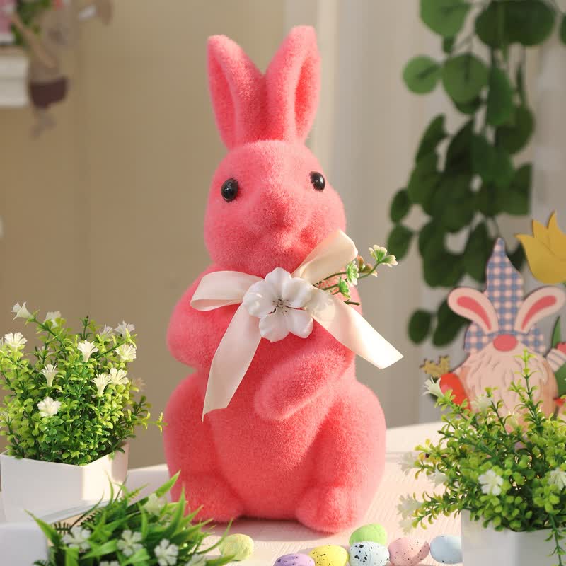 Decorazione da tavolo con coniglietto pasquale floccato - Rosa - 2 pezzi - 36cm H - image 7