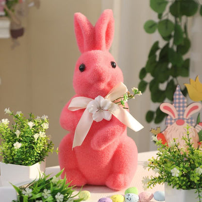Decorazione da tavolo con coniglietto pasquale floccato - Rosa - 2 pezzi - 36cm H - image 7