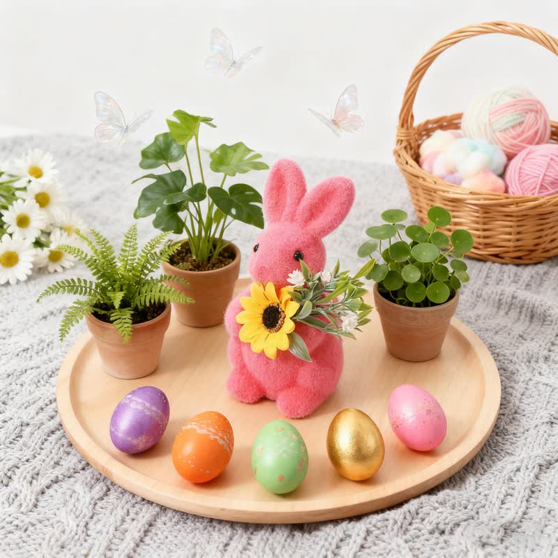 Decorazione da tavolo con coniglietto pasquale floccato - image 9