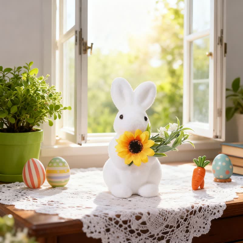 Decorazione da tavolo con coniglietto pasquale floccato - image 4