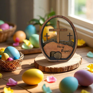 Decorazione per uova di Pasqua in legno a forma di tomba vuota - 3 pezzi - 13.97cm H - image 0