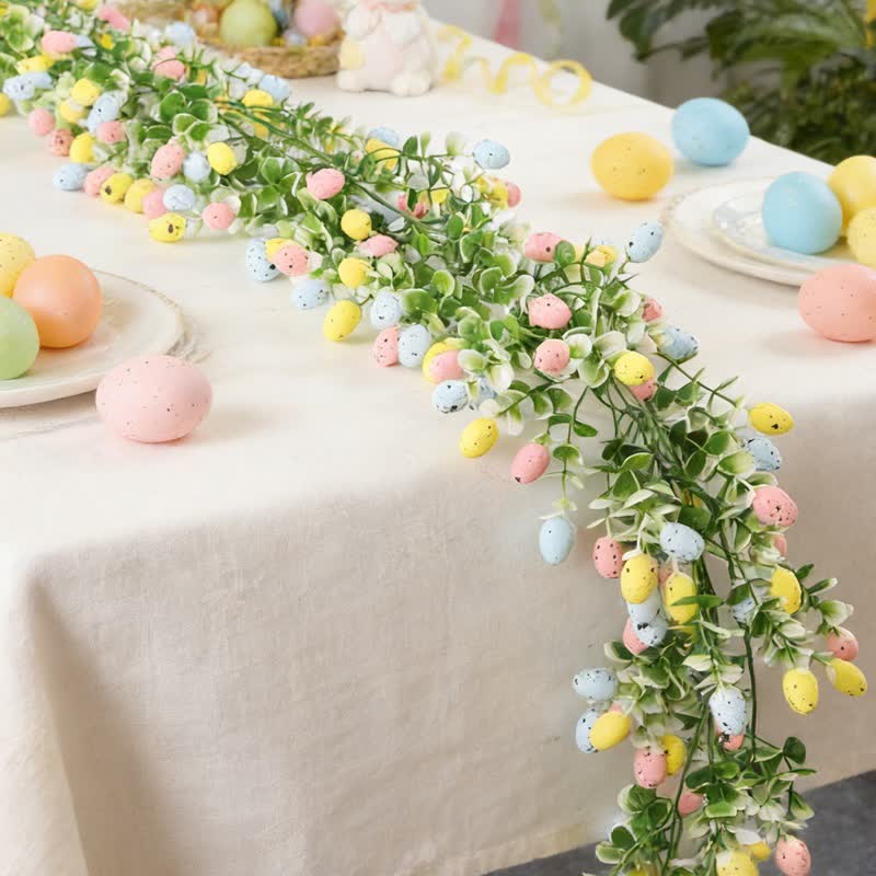 Ghirlanda di eucalipto artificiale con uova di Pasqua (2 pezzi) - Blu, rosa e giallo - 210cm - image 1