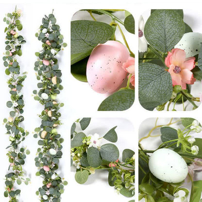 Ghirlanda di eucalipti con fiori rosa a forma di uovo di Pasqua - image 3