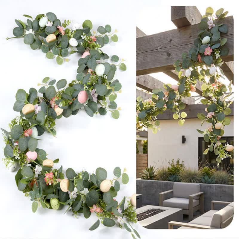 Ghirlanda di eucalipti con fiori rosa a forma di uovo di Pasqua - image 2