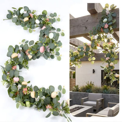 Ghirlanda di eucalipti con fiori rosa a forma di uovo di Pasqua - image 2