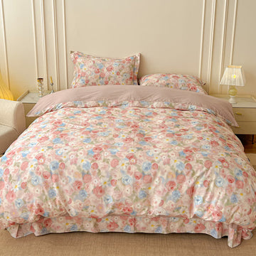 Set di biancheria da letto in cotone spazzolato Dreamy Pink Rose (4 pezzi) - Rosa - Matrimoniale Grande - image 0