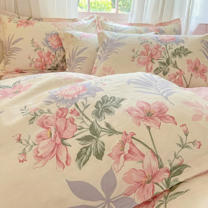Set di biancheria da letto in cotone con motivo floreale e foglie pastorali (4 pezzi) - image 4