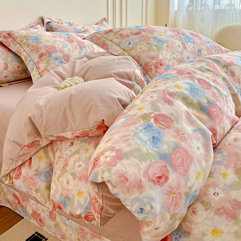 Set di biancheria da letto in cotone spazzolato Dreamy Pink Rose (4 pezzi) - image 1