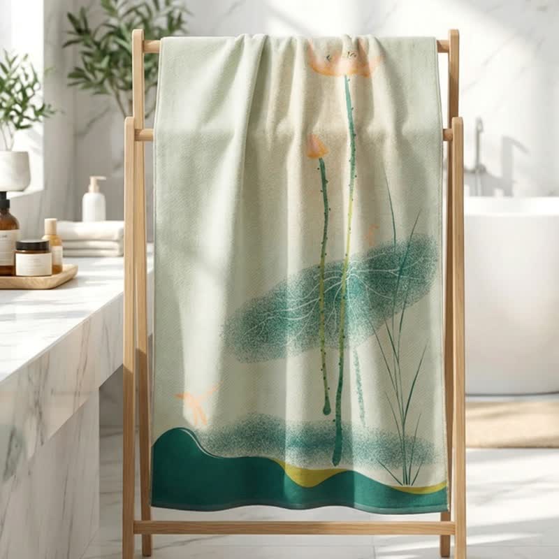 Asciugamano da bagno in garza di cotone con motivo floreale tradizionale di loto - image 2