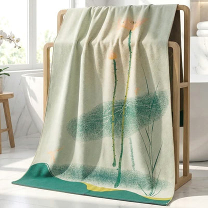 Asciugamano da bagno in garza di cotone con motivo floreale tradizionale di loto - image 3