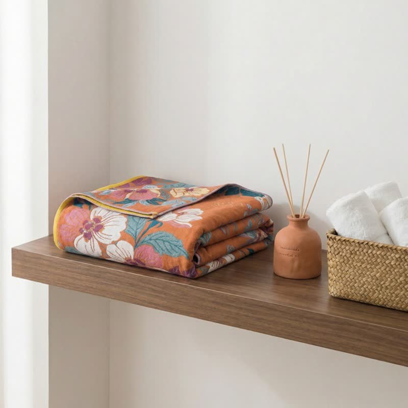 Asciugamano da bagno in garza di cotone con fiori di pesco - image 3