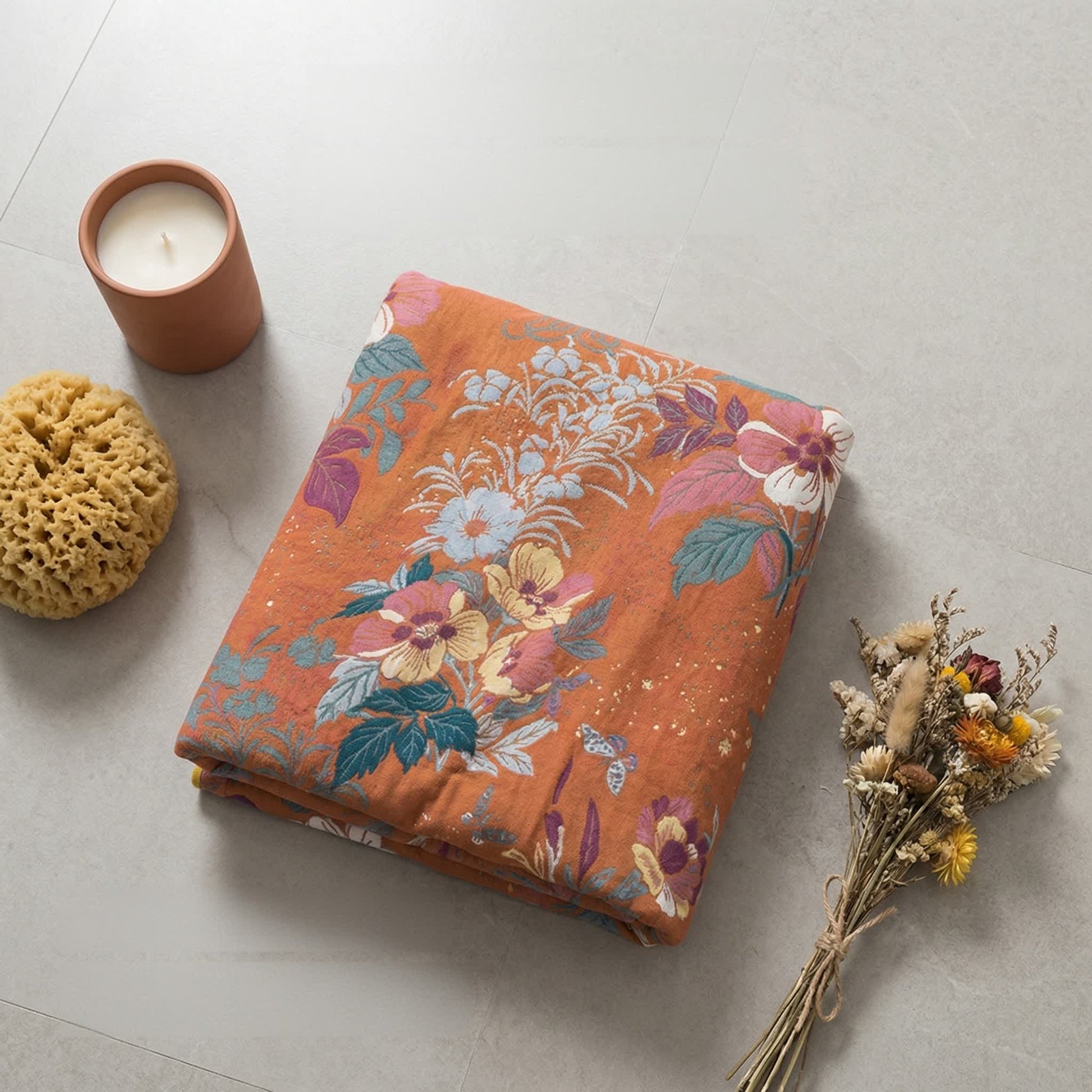Asciugamano da bagno in garza di cotone con fiori di pesco - image 1