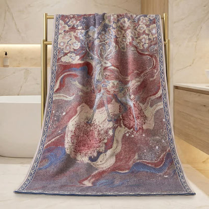 Asciugamano da bagno in garza di cotone con motivo floreale e cervo da sogno - image 3