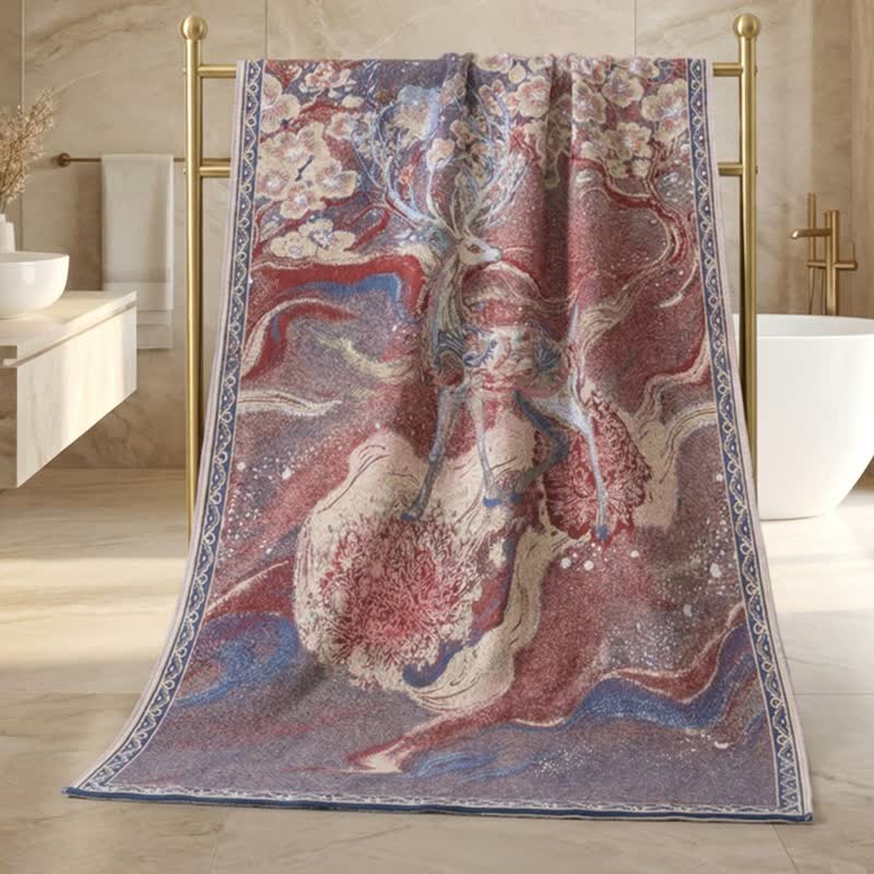 Asciugamano da bagno in garza di cotone con motivo floreale e cervo da sogno - image 2