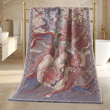 Asciugamano da bagno in garza di cotone con motivo floreale e cervo da sogno - image 2