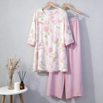 Elegante completo da casa di ispirazione orientale con crisantemo - Rosa - Taglia unica - image 0