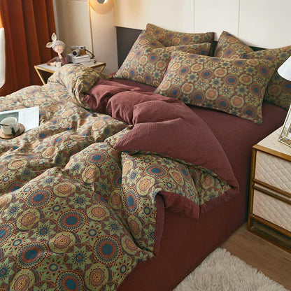 Biancheria da letto in cotone jacquard con medaglione vintage - Rosso - Copripiumino - Matrimoniale Grande - image 0