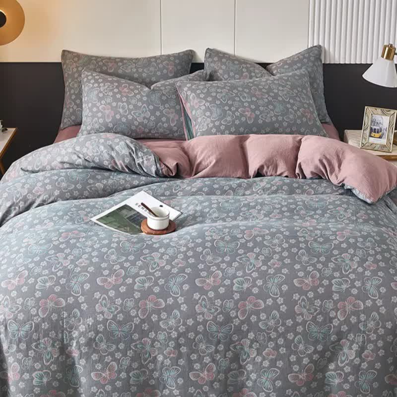 Biancheria da letto in cotone a doppia garza con farfalle e fiori - image 1