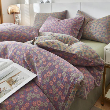 Biancheria da letto in cotone a doppia garza con motivo floreale Cottage Ditsy - Viola - Copripiumino - Matrimoniale Grande - image 0