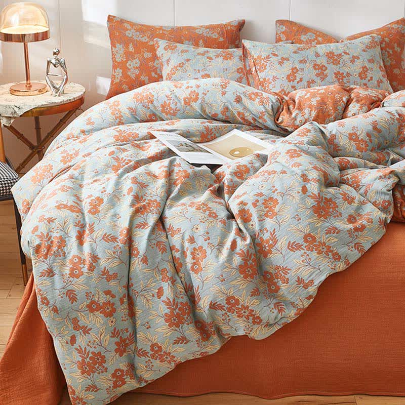 Biancheria da letto in doppia garza di cotone floreale arancione - image 2