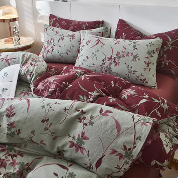 Biancheria da letto in cotone a doppia garza Branch & Floral - Grigio - Copripiumino - Matrimoniale Grande - image 0