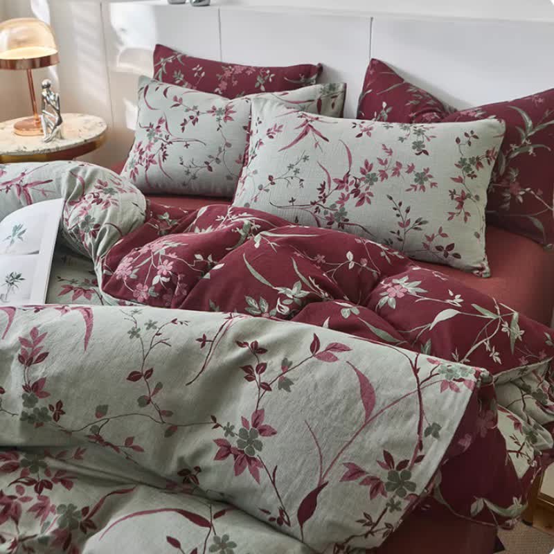 Biancheria da letto in cotone a doppia garza Branch & Floral - Grigio - Copripiumino - Matrimoniale Grande - image 0