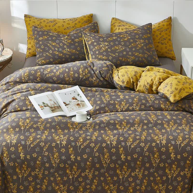 Biancheria da letto in doppia garza di cotone lavanda e floreale - image 1