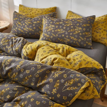 Biancheria da letto in doppia garza di cotone lavanda e floreale - Caffè - Copripiumino - Matrimoniale Grande - image 0