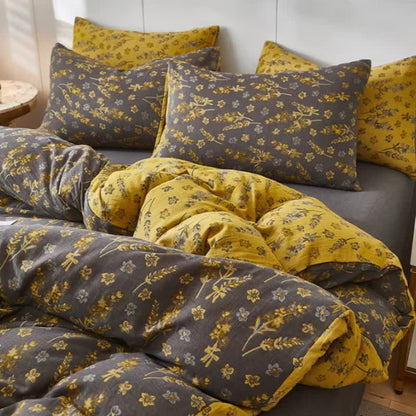 Biancheria da letto in doppia garza di cotone lavanda e floreale - Caffè - Copripiumino - Matrimoniale Grande - image 0