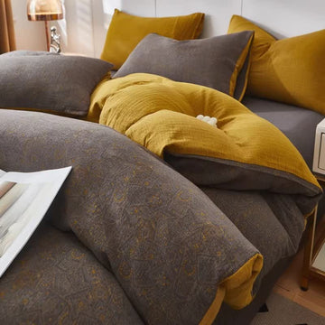 Biancheria da letto in cotone a doppia garza con motivo geometrico sottile - Grigio - Copripiumino - Matrimoniale Grande - image 0