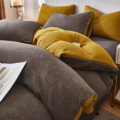 Biancheria da letto in cotone a doppia garza con motivo geometrico sottile - Grigio - Copripiumino - Matrimoniale Grande - image 0