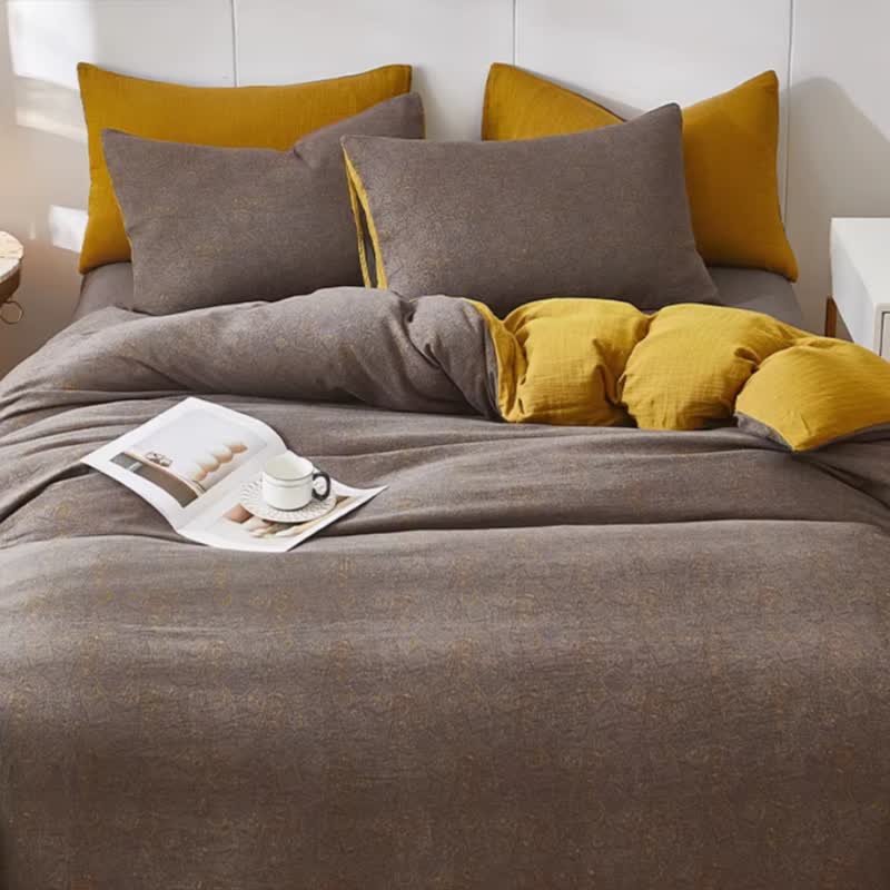 Biancheria da letto in cotone a doppia garza con motivo geometrico sottile - image 1