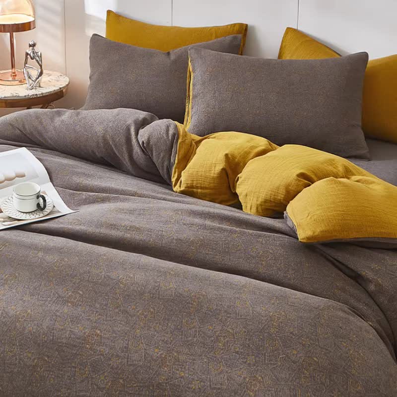 Biancheria da letto in cotone a doppia garza con motivo geometrico sottile - image 2
