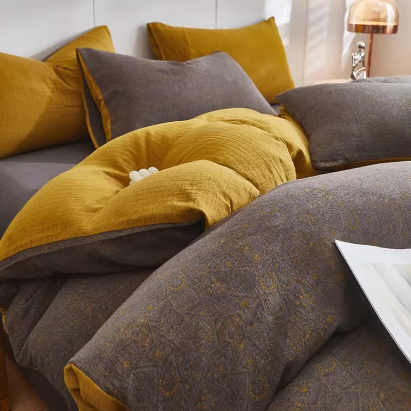 Biancheria da letto in cotone a doppia garza con motivo geometrico sottile - image 3