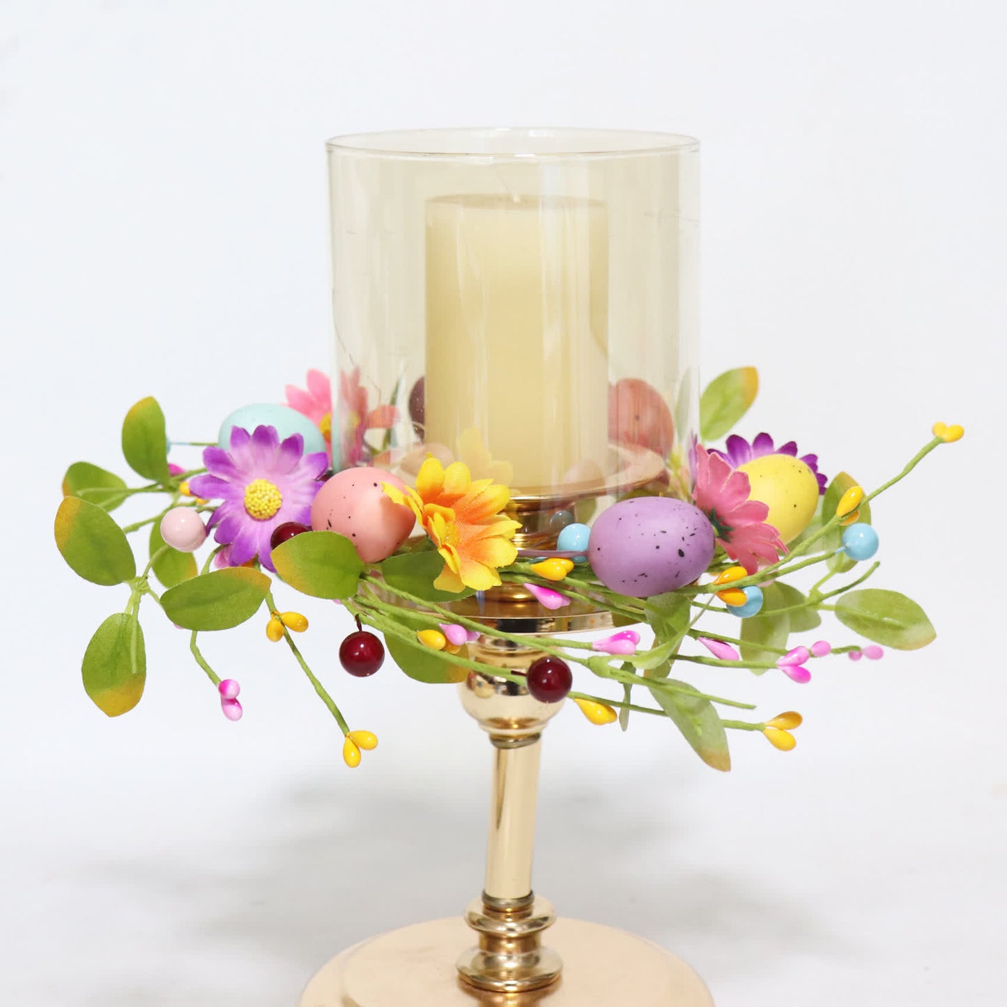 Anello con candela a forma di ghirlanda di fiori finti a forma di uovo di Pasqua - image 2