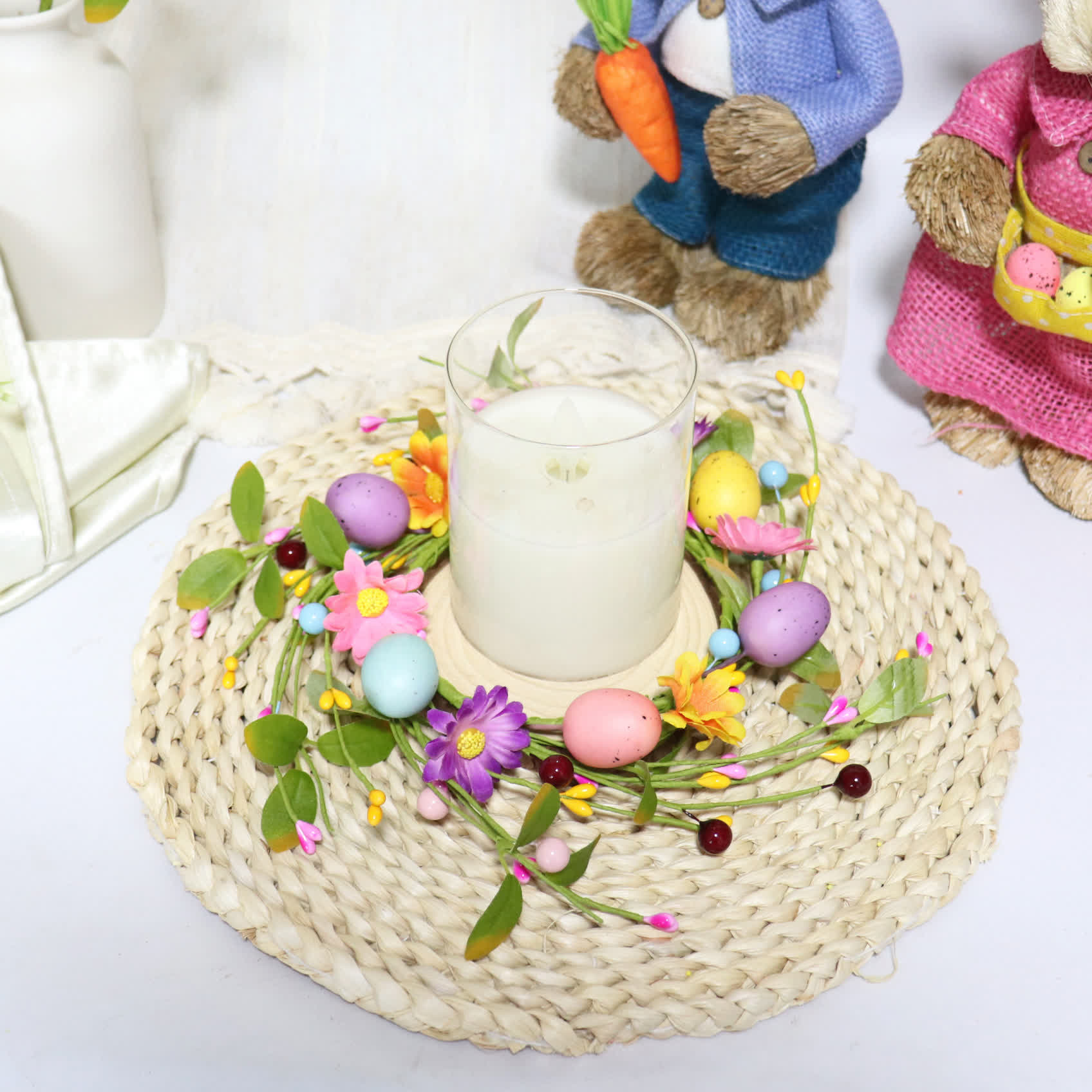 Anello con candela a forma di ghirlanda di fiori finti a forma di uovo di Pasqua - image 1