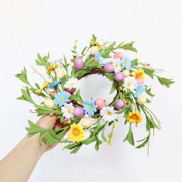 Corona di candele a forma di uovo di Pasqua con fiori di campo - 4 pezzi - 12" - image 0