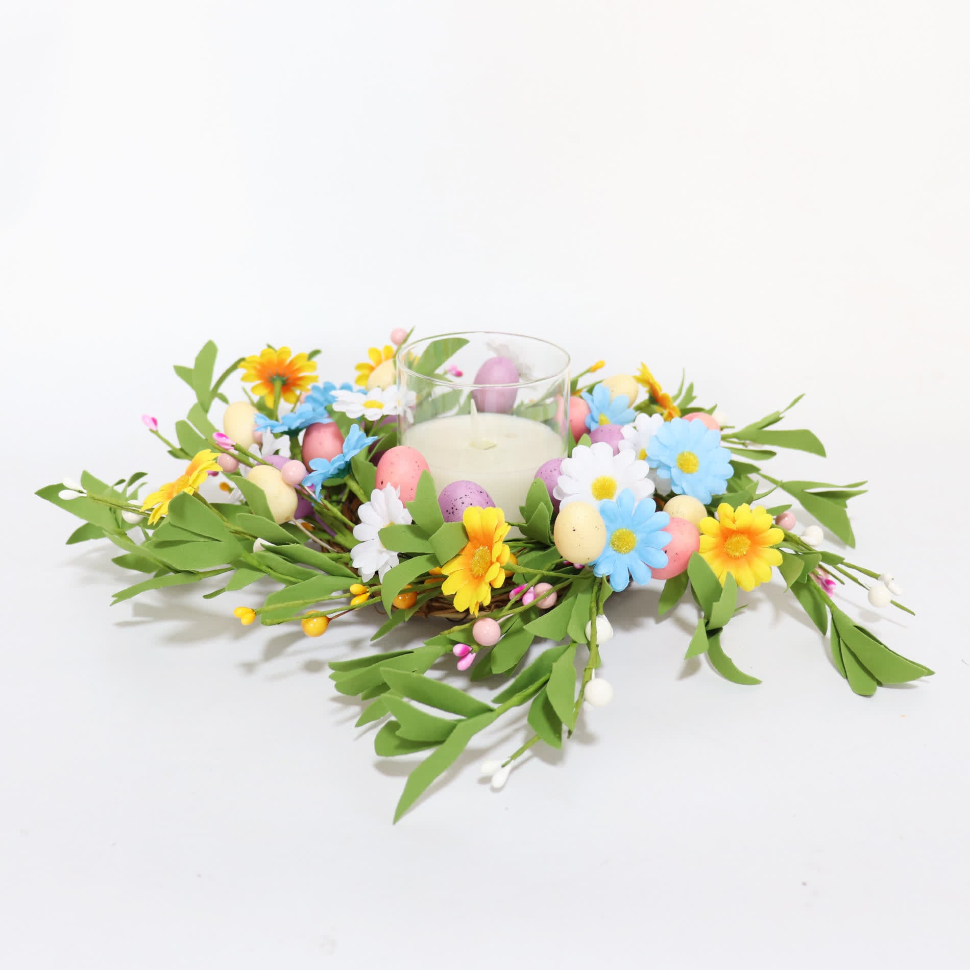 Corona di candele a forma di uovo di Pasqua con fiori di campo - image 4