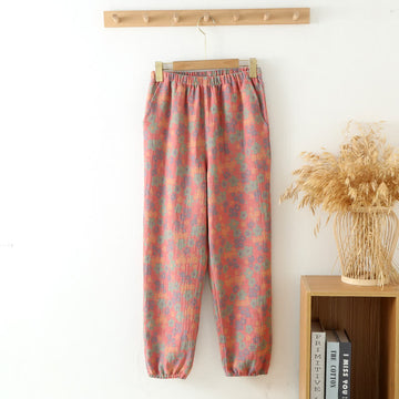 Pantaloni da jogging in garza di cotone floreale - Rosa - 2XL - image 0